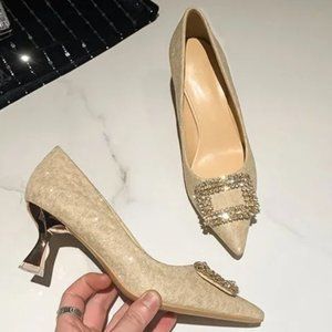 New rhinestone high heels, crystal sequins, pointed single shoes